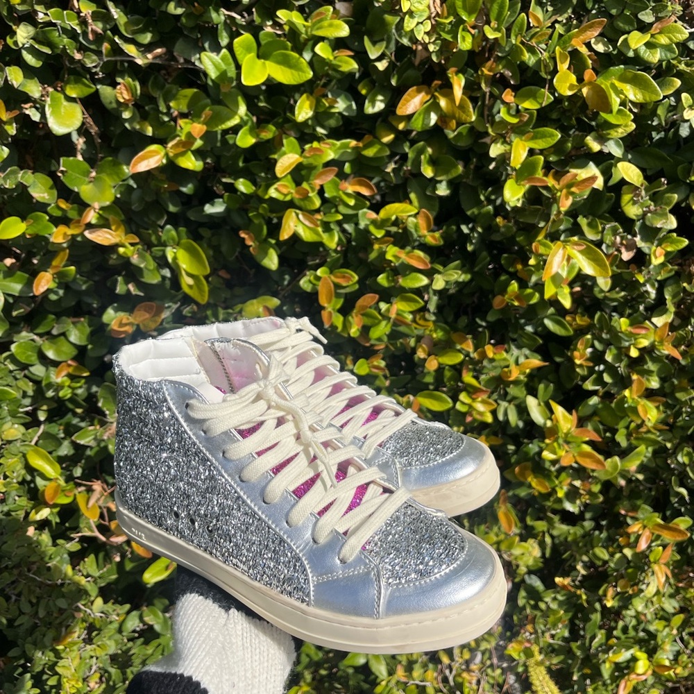 P448 Silver Glitter High-Top Sneakers